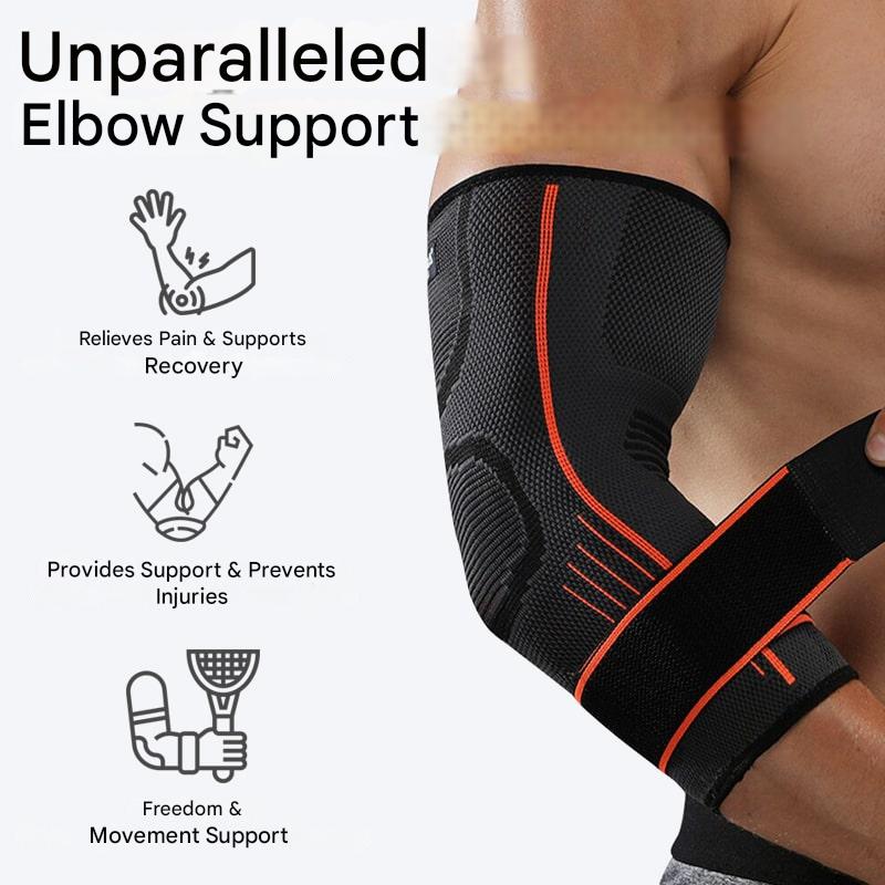 Flexible 3D elbow brace offering breathable compression & pain relief for muscle support during daily activities.