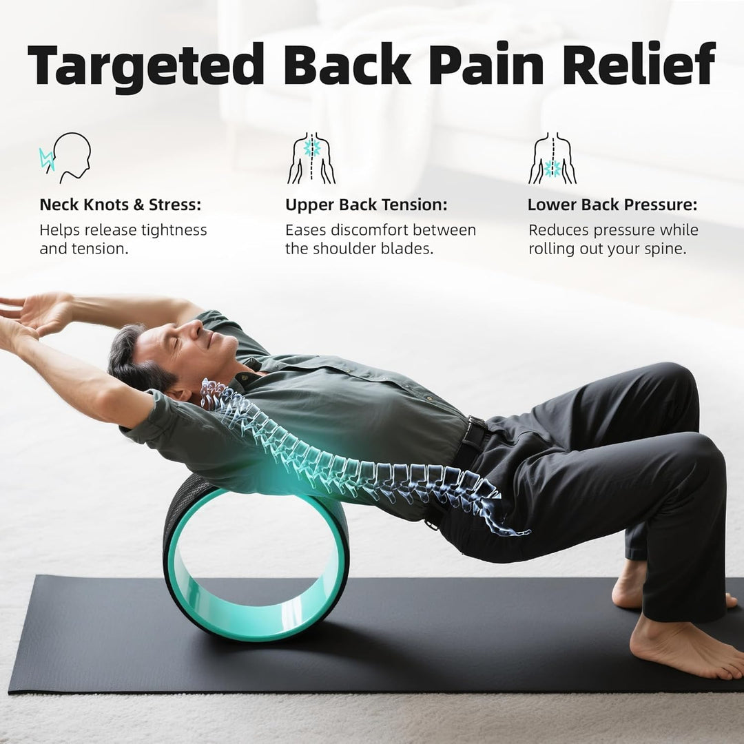 Back roller and yoga blocks kit, unisex fitness equipment for versatile stretching.