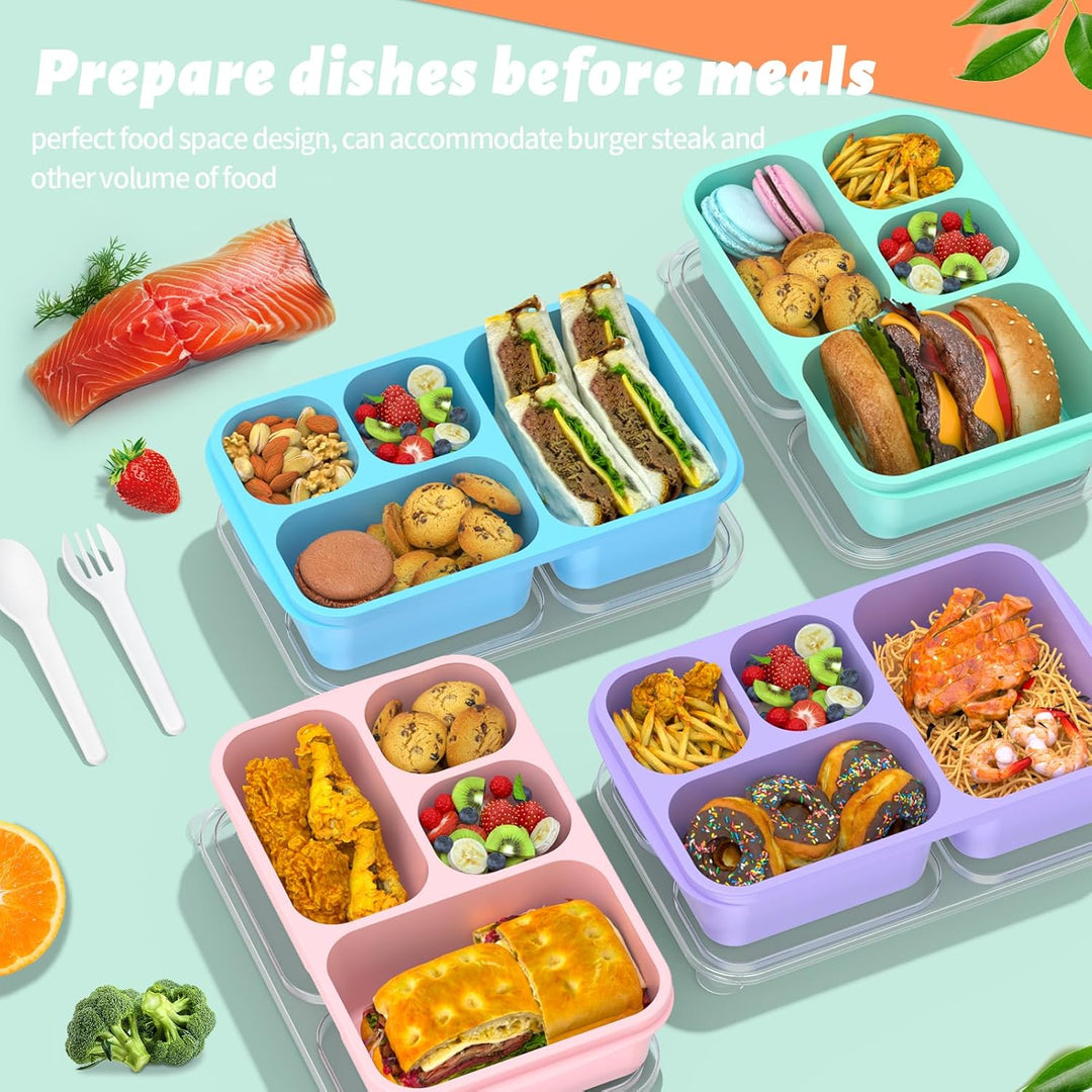 Reusable 4-pack bento boxes with secure latches, ensuring leak-proof transport for all your meals.