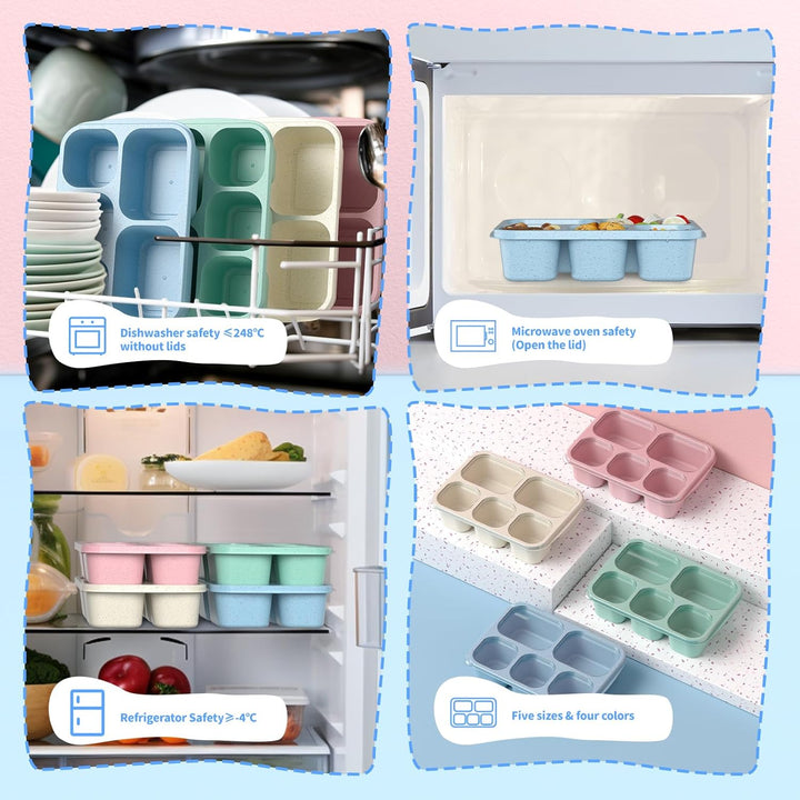 Space-saving stackable 4-pack bento containers, ideal for small kitchens and busy lifestyles.