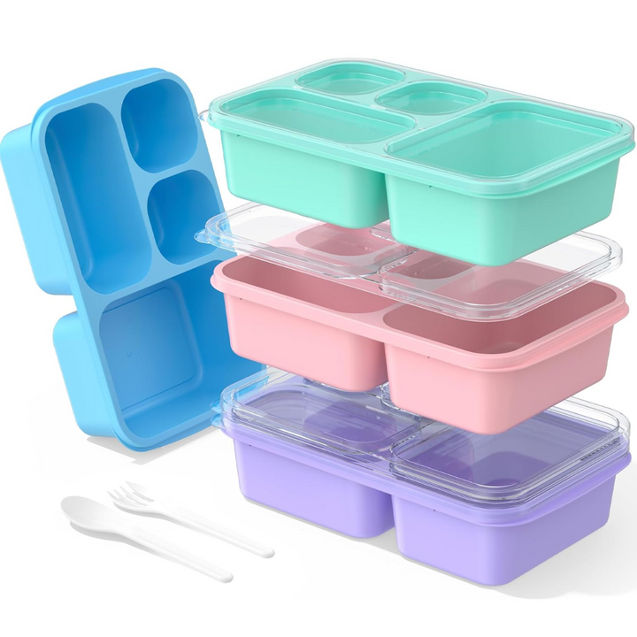 Set of 4 stackable, leak-proof bento meal prep containers, perfect for healthy school or work lunches.