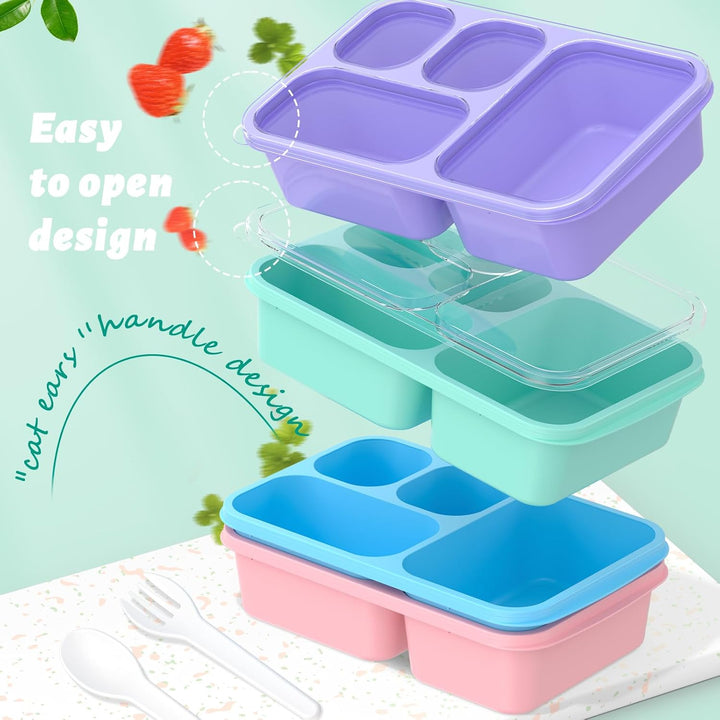 Family-friendly 4-pack bento lunch boxes for school, work, or picnics, promoting balanced meals.