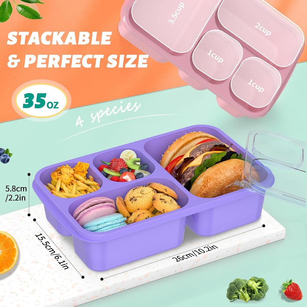 Compact & portable 4-pack bento containers, great for office lunches, snacks, and outdoor activities.