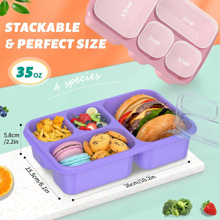 Compact & portable 4-pack bento containers, great for office lunches, snacks, and outdoor activities.