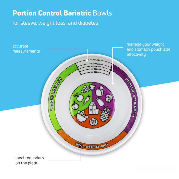 Portion control bowls for healthy soups, snacks & sides. Self-measuring kitchenware for diet & bariatric users.