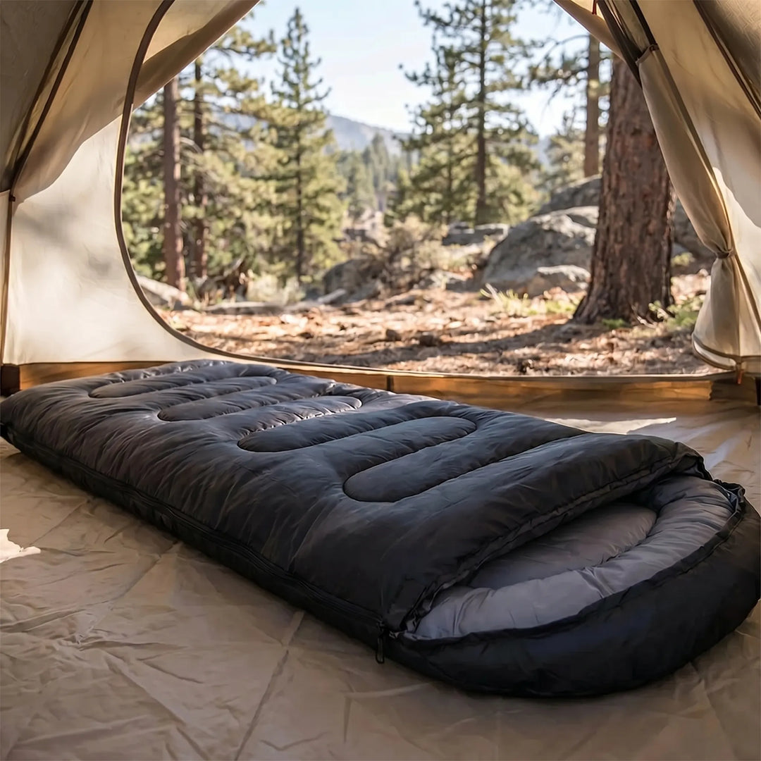 Unisex 4-season mummy & envelope camping sleeping bag, warm & portable for hiking & outdoor travel.