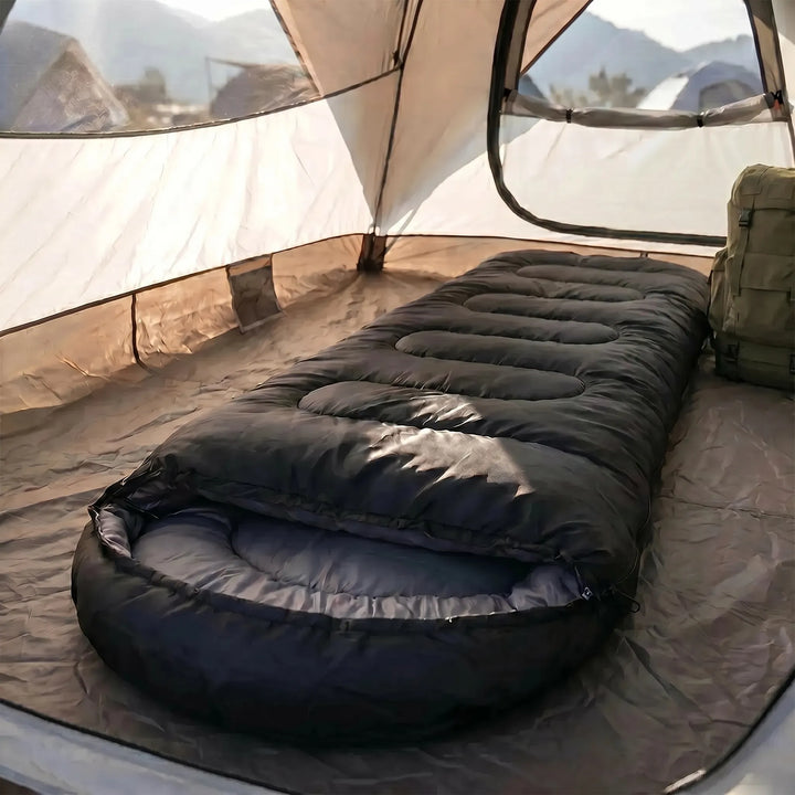 Warm unisex mummy sleeping bag for 4-season camping & hiking. Lightweight & portable outdoor gear.