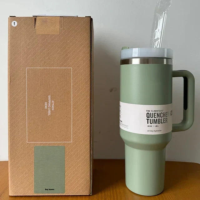 High-quality 40 fl oz stainless steel vacuum cup with straw lid for long-lasting use.