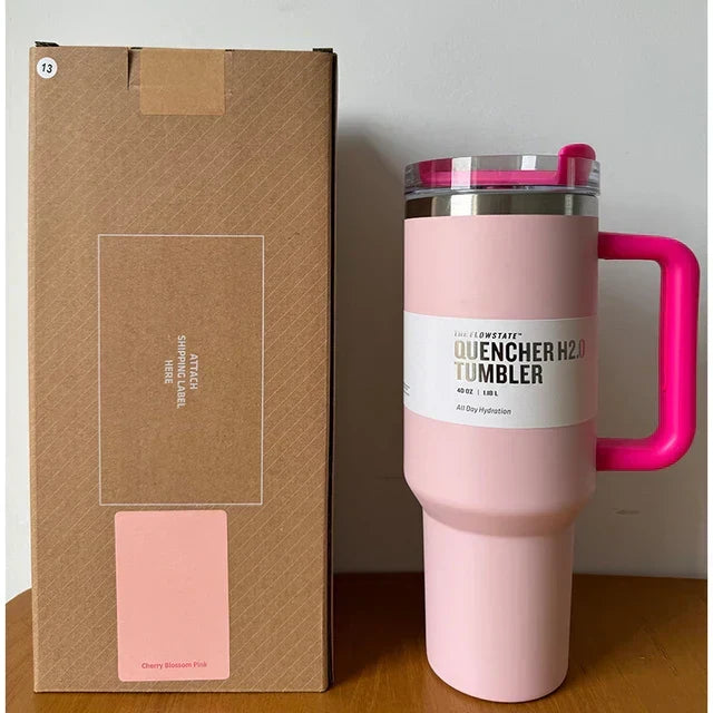 Durable 40oz stainless steel vacuum cup, straw & lid, for daily hot/cold hydration.