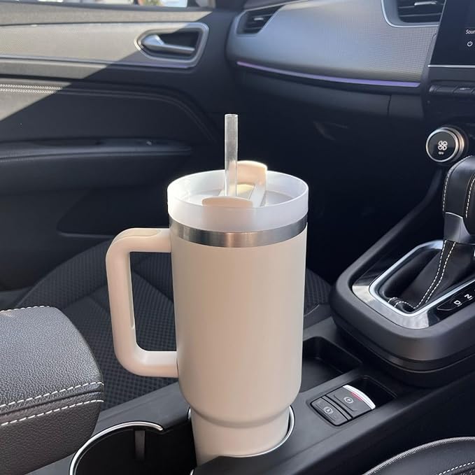Reusable BPA-free 40oz insulated cup with straw and lid for water, coffee, or tea.