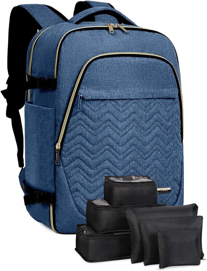 Unisex 40L airline-approved travel backpack with packing cubes, ideal carry-on for weekend trips and adventure.