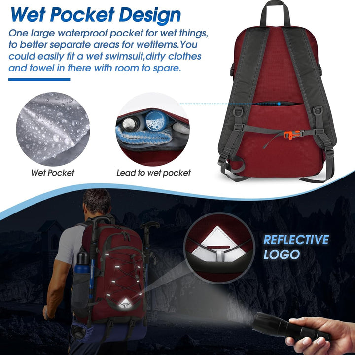 Durable 40L waterproof hiking backpack, lightweight & packable. Perfect unisex rucksack for travel.