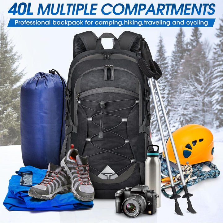 Unisex outdoor gear: 40L waterproof hiking & camping backpack, lightweight for trekking.