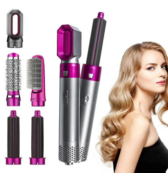 Unisex 5-in-1 Hair Dryer & Styler for versatile hair care, curling, volumizing & straightening with negative ions.