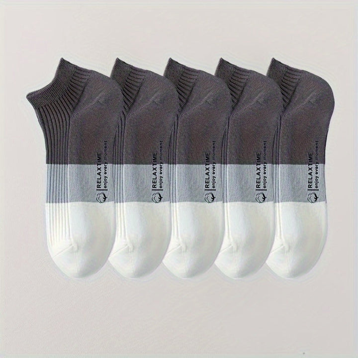 Everyday essential 5-pack breathable unisex ankle socks, cotton blend for lasting comfort.