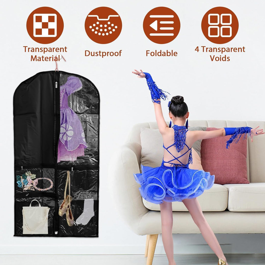 Organize your performance outfits with these 5-pack clear pocket costume garment bags. Wardrobe storage.