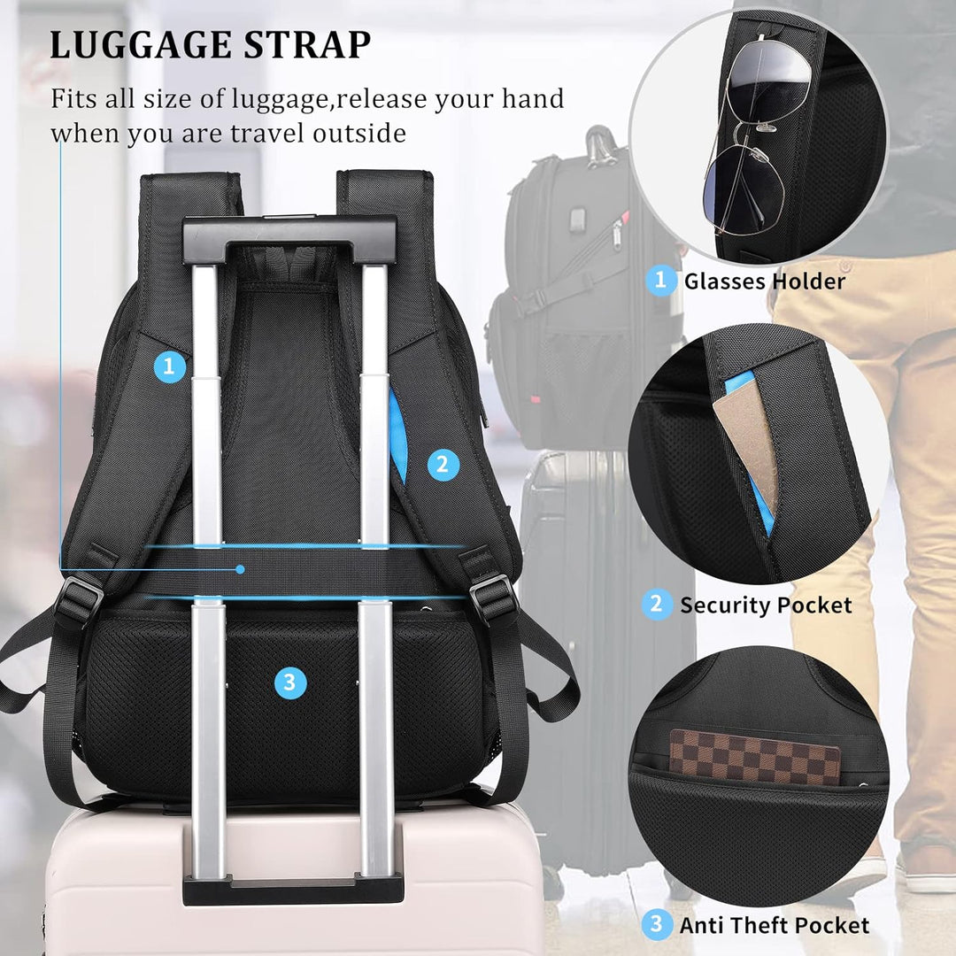 Spacious 50L travel gear backpack, water-resistant for laptops, with built-in USB port, great for adventures.