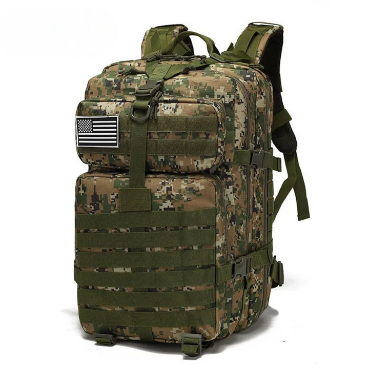 Unisex 50L waterproof tactical backpack for hiking and travel, durable outdoor gear.