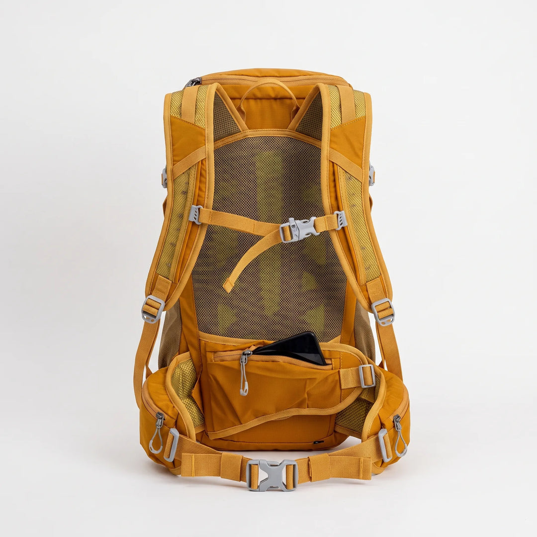 Ergonomic 6.6-gallon hiking daypack with secure compartments & integrated rain cover, perfect for any adventure.