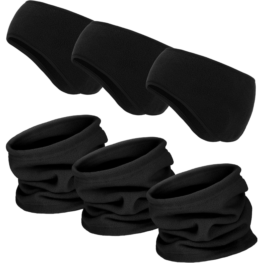 Unisex model demonstrating ArcticPack 6-in-1 fleece set worn as a breathable face covering