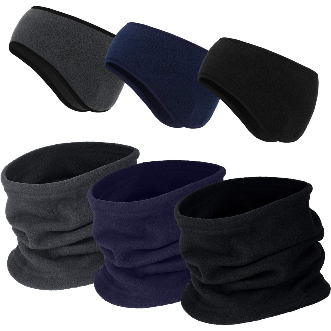 Essential cold weather apparel: black fleece headband and neck warmer from ArcticPack 6-in-1 set
