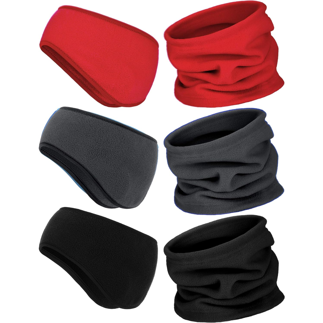 Versatile black fleece headband and neck warmer, 6-in-1 ArcticPack for cold weather apparel