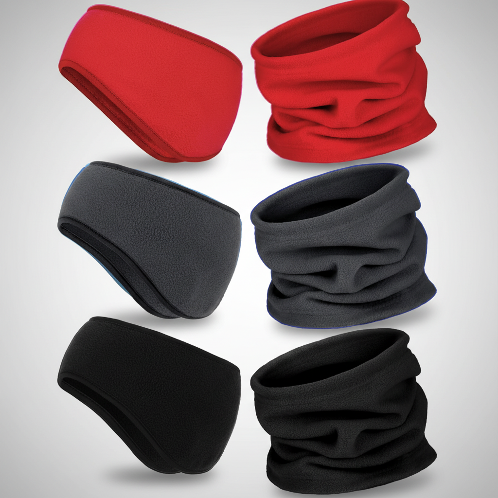 Array of ArcticHalt unisex fleece accessories, headbands and neck warmers for winter warmth