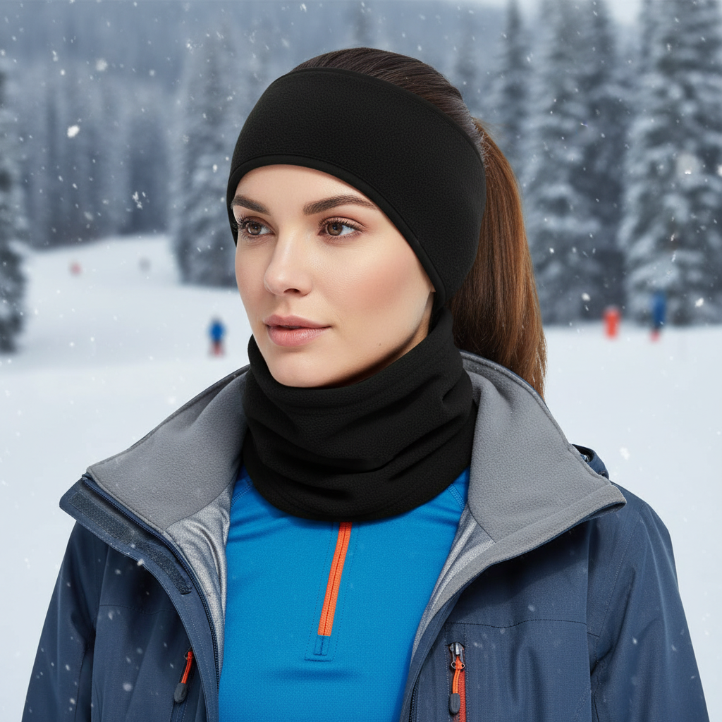 Close-up of soft thermal fleece headband from ArcticHalt unisex winter cold weather set