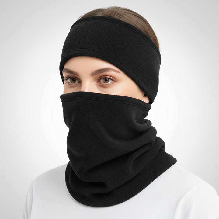 Detailed view of warm fleece neck warmer from 6-piece ArcticHalt cold weather accessories set