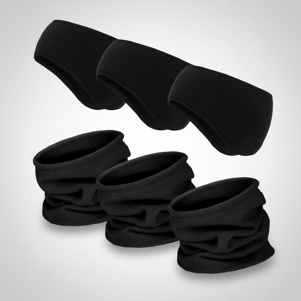 Six stackable fleece headbands and neck warmers in various colors from ArcticHalt winter set