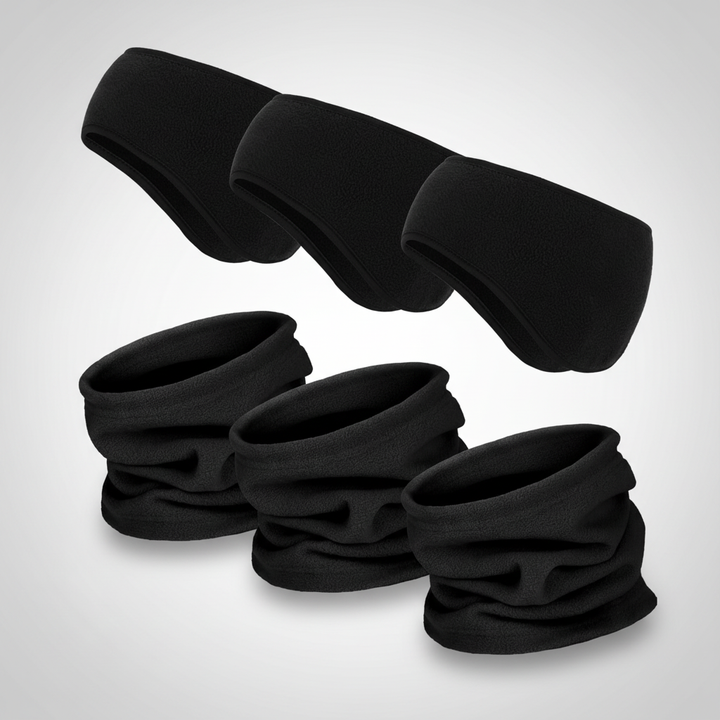 Six stackable fleece headbands and neck warmers in various colors from ArcticHalt winter set