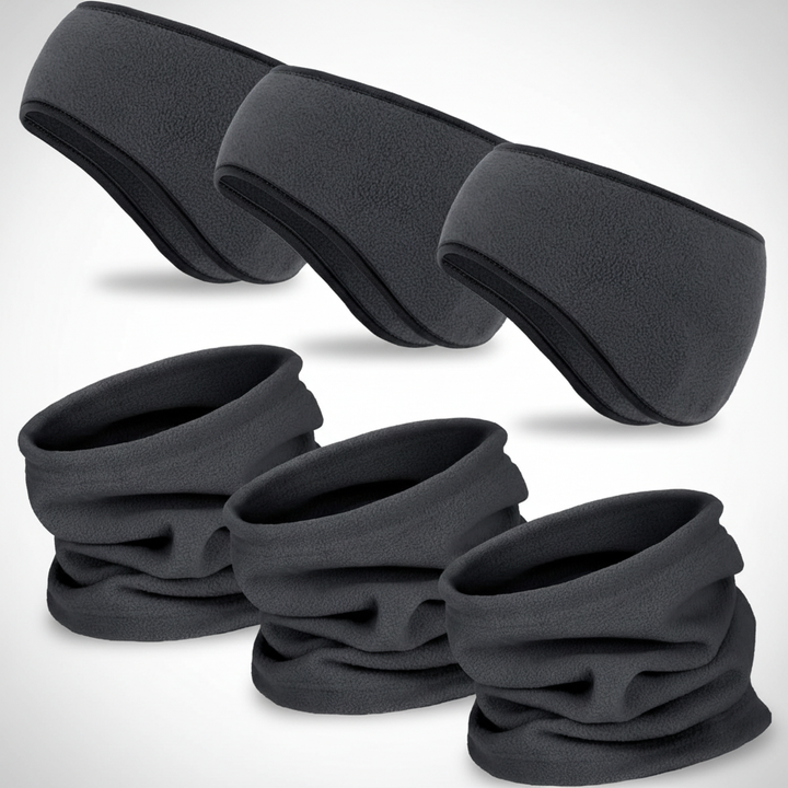 Unisex fleece headband showing soft texture and elastic fit for warm winter wear
