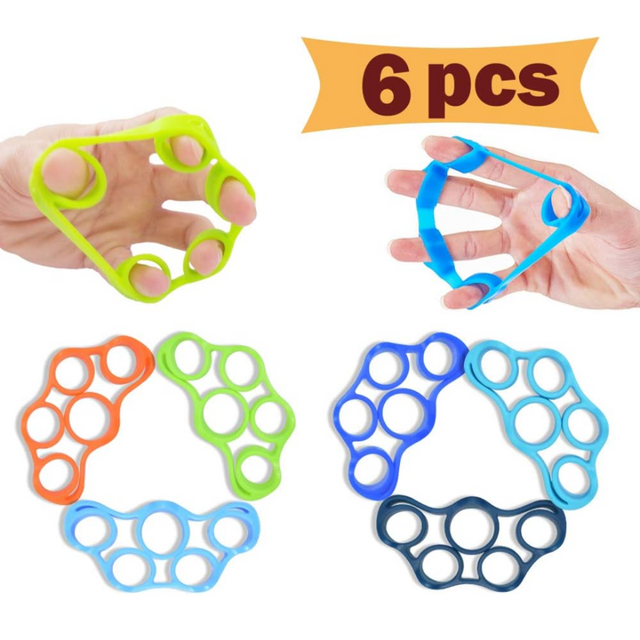 6-piece grip strengthener set aids carpal tunnel relief, rehabilitation, and overall hand and finger recovery.