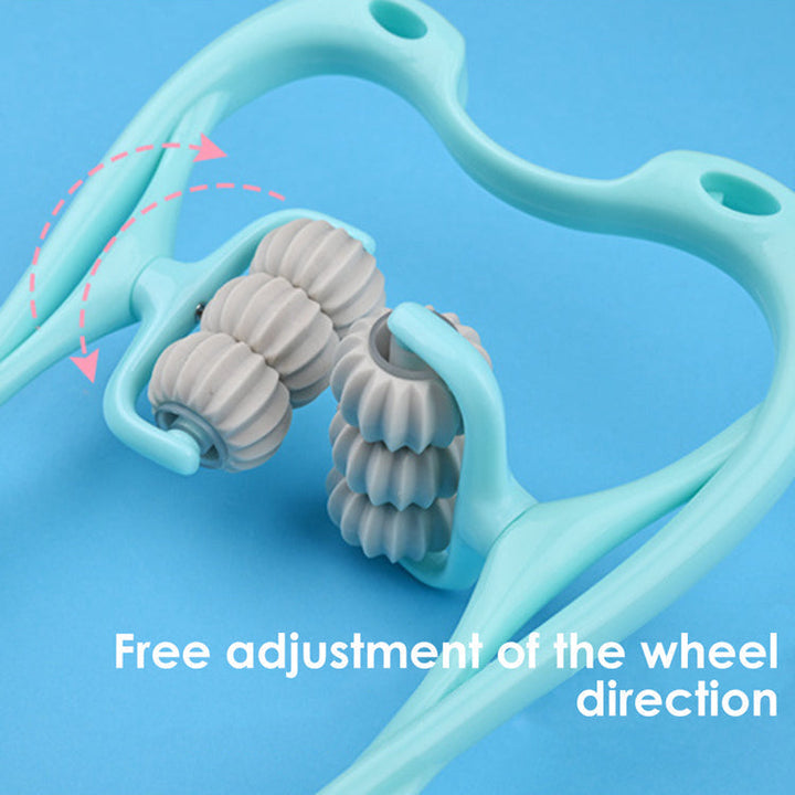 Ergonomic 6-wheel neck and shoulder massager, designed for self-care & tension release.