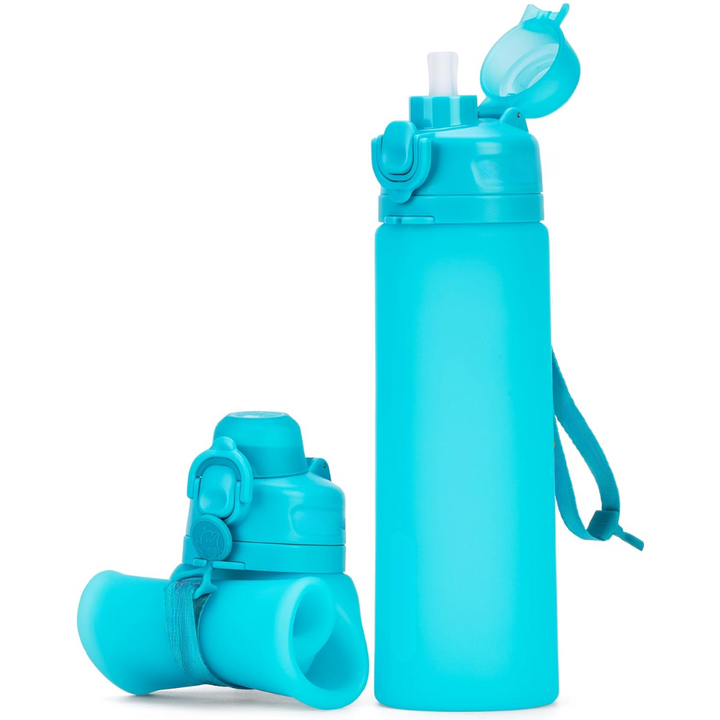 Unisex 600ml collapsible silicone water bottle, leakproof & BPA-free for travel & gym.