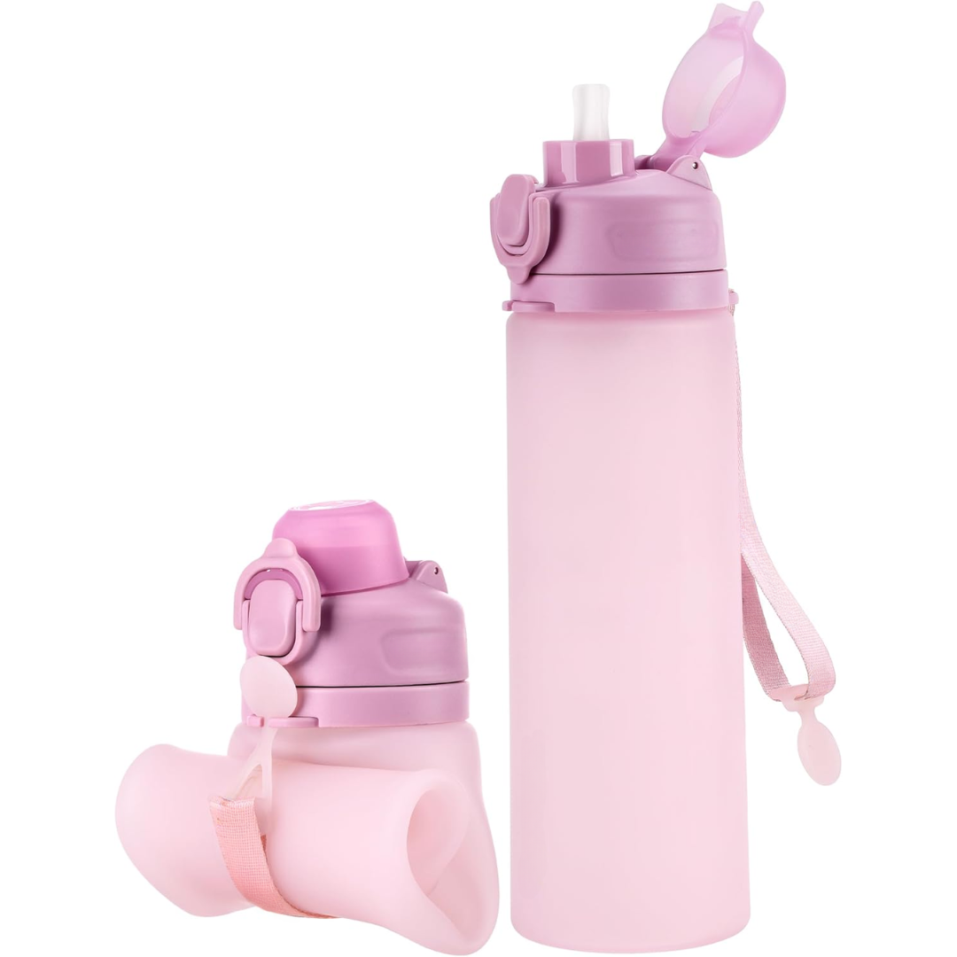 Portable 600ml reusable silicone water bottle, collapsible design perfect for outdoor hydration.