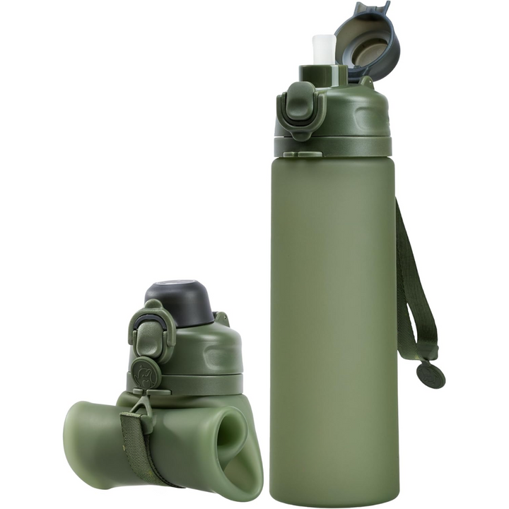 Leakproof BPA-free collapsible water bottle, 600ml silicone travel essential for daily use.
