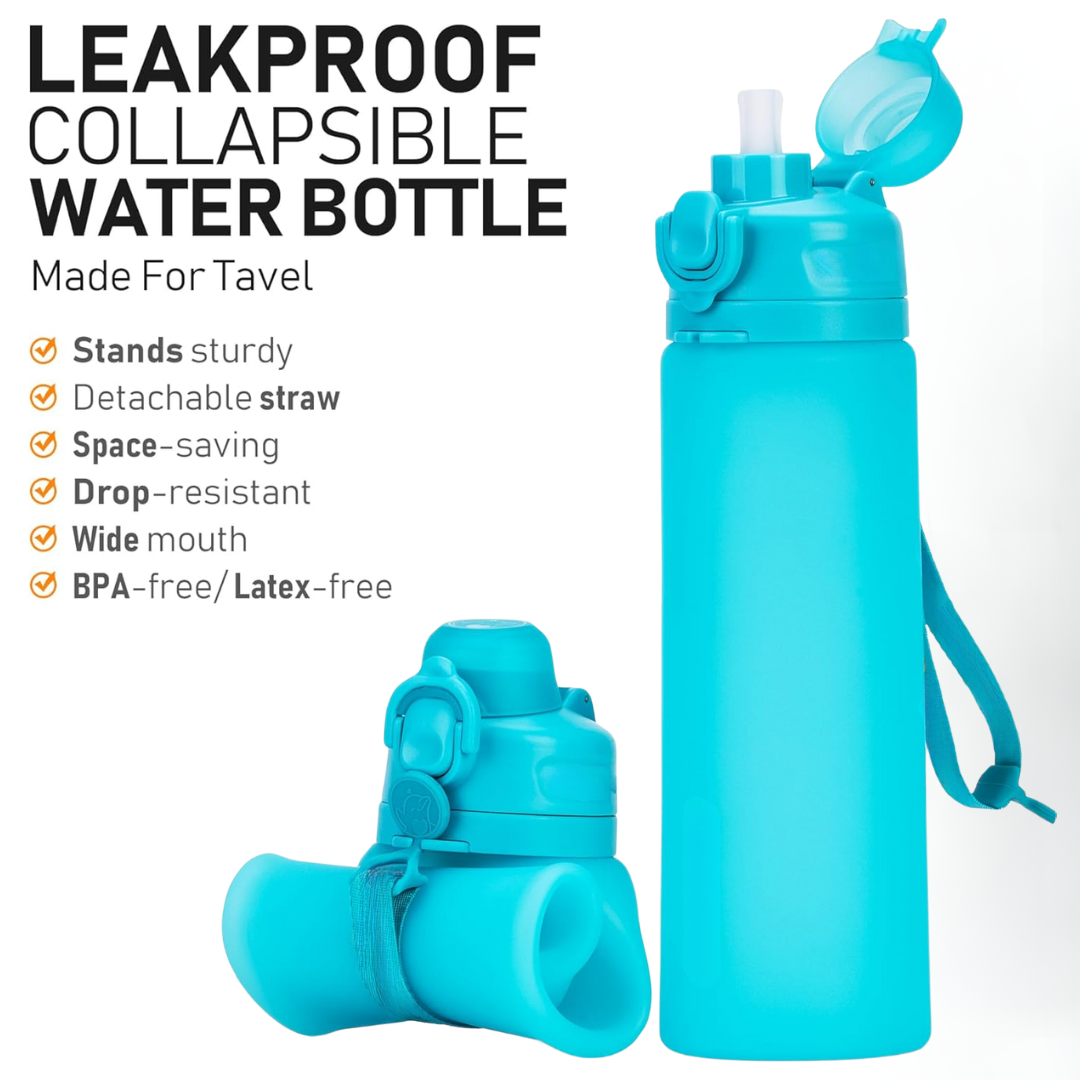 Foldable 600ml silicone travel water bottle, leakproof and compact for hiking, gym, or outdoor sports.
