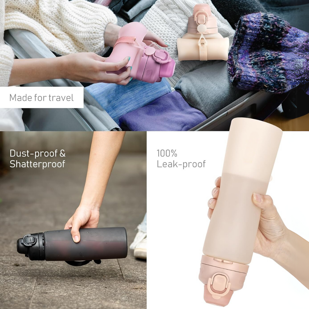 Unisex 600ml collapsible water bottle, made from durable BPA-free silicone, perfect for active lifestyles.