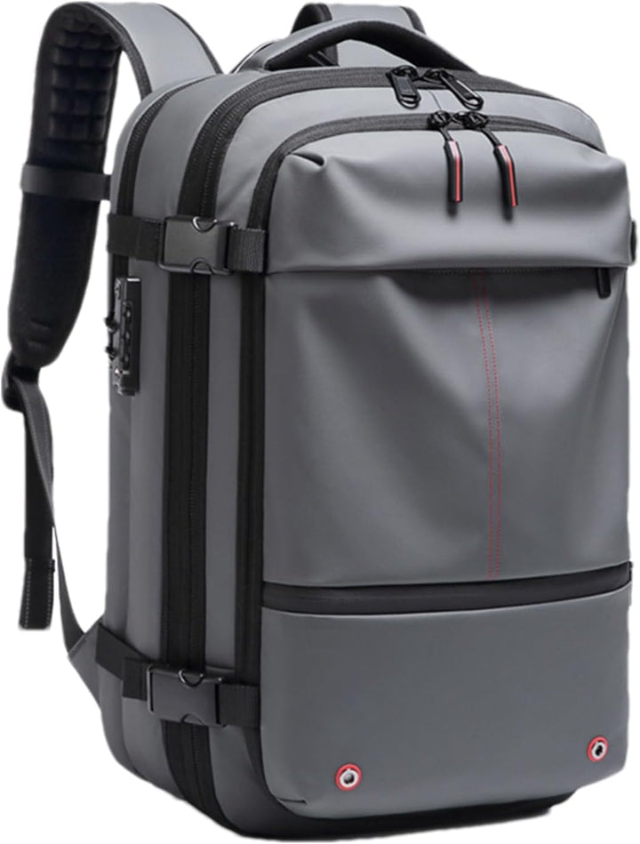 Trivora 60L travel backpack packed for a trip, showcasing its large capacity and travel gear organization.