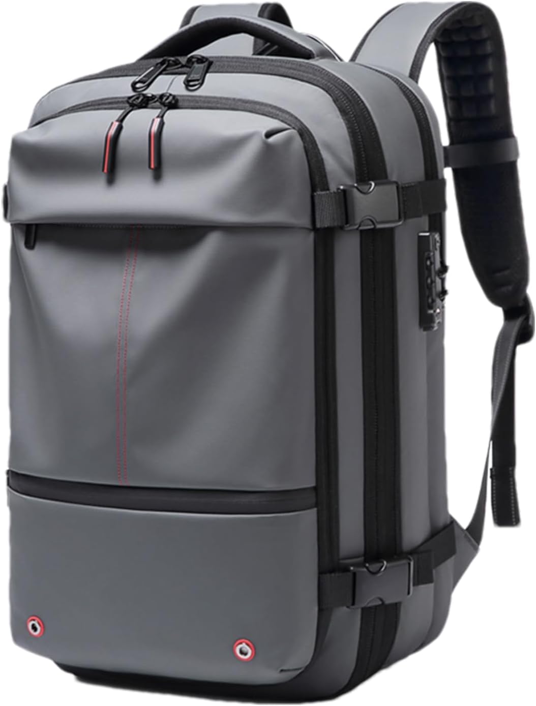 Expandable 60L travel backpack, in a stylish gray color, ready for any adventure.