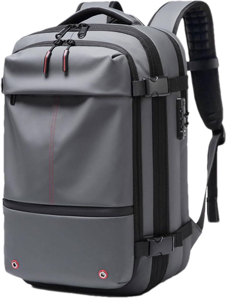 Expandable 60L travel backpack, in a stylish gray color, ready for any adventure.