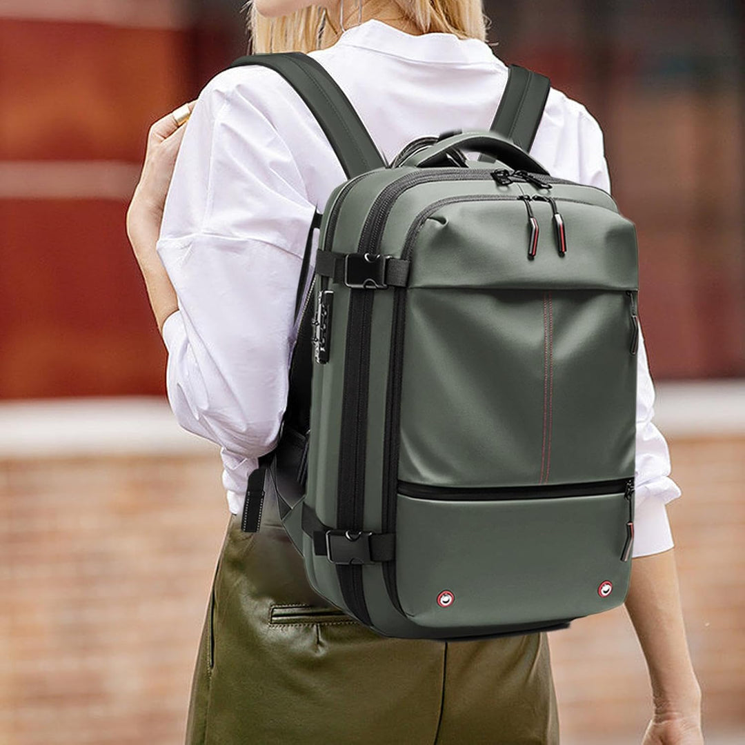 Trivora Air Vacuum Backpack, 60L capacity, shown fully expanded, ideal for long trips.