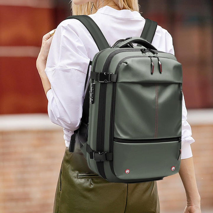 Trivora Air Vacuum Backpack, 60L capacity, shown fully expanded, ideal for long trips.