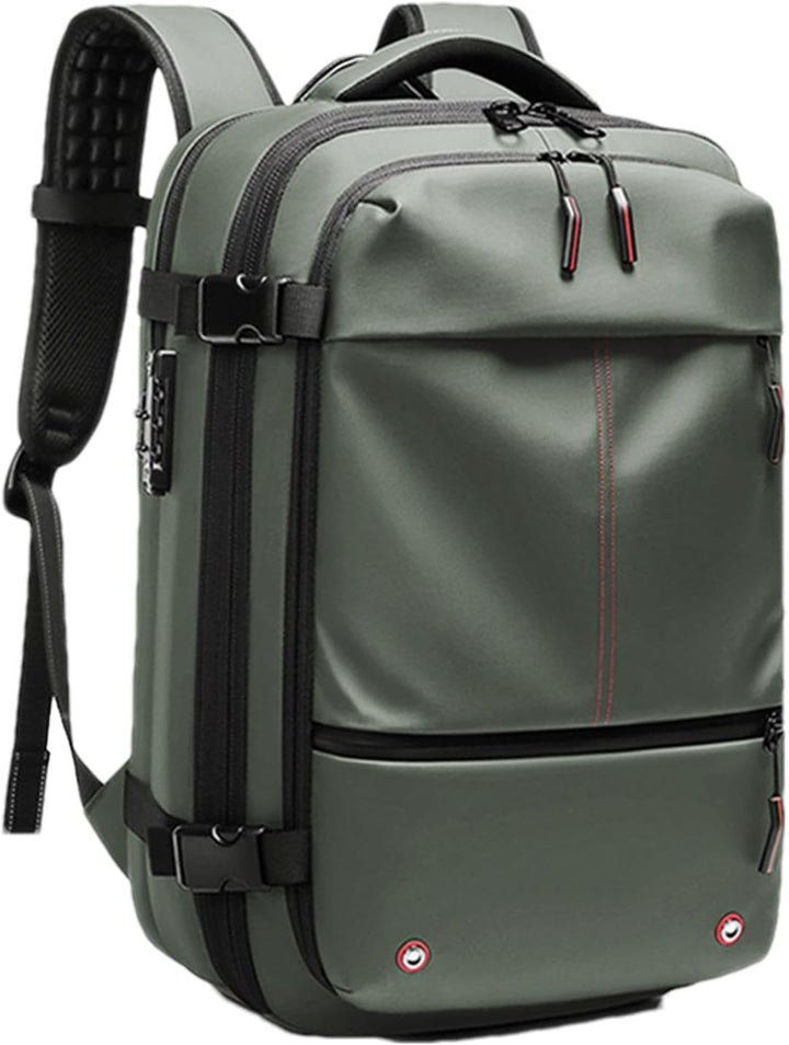 Interior of the 60L travel pack, revealing organizers and padded laptop sleeve.