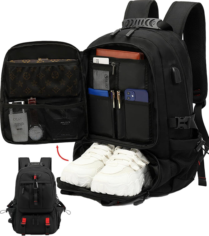 Unisex 60L waterproof travel backpack with USB port, ideal for adventurer, work or school