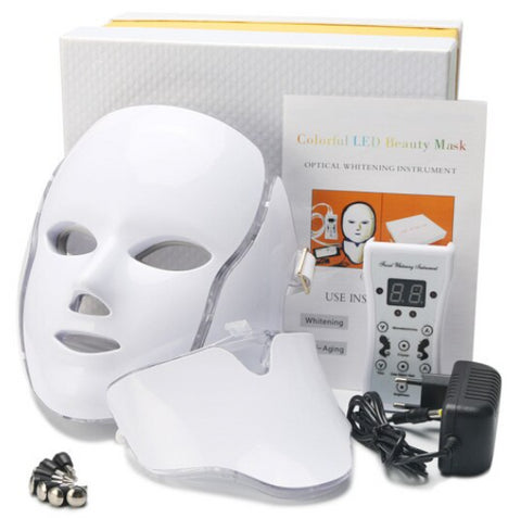 7-color LED light therapy mask targets wrinkles, acne & uneven skin. Advanced facial device for skin rejuvenation.