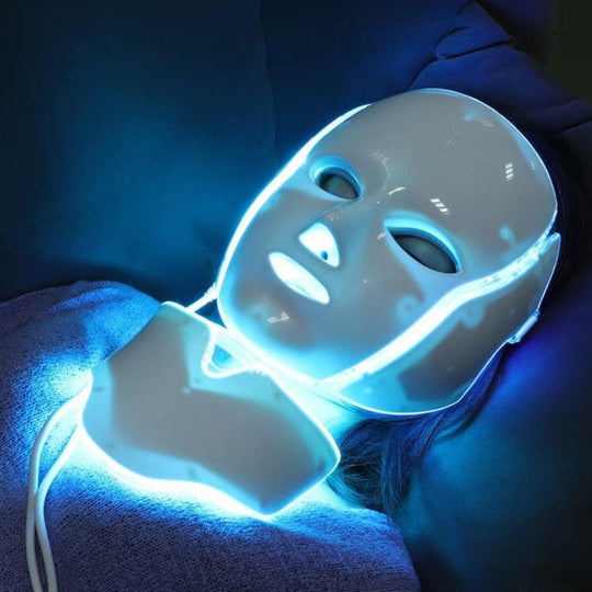 Advanced 7-color LED light therapy mask for anti-aging, acne treatment & skin rejuvenation. Home spa device.