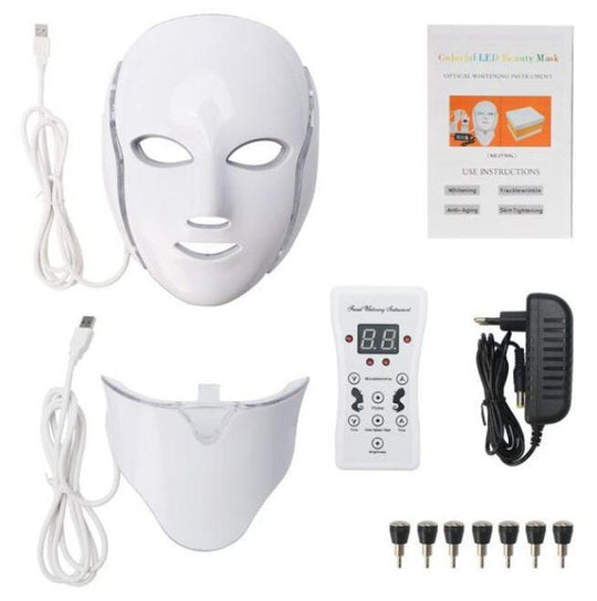 Unisex 7-color LED light therapy mask for radiant skin. Facial device for anti-aging, wrinkle & acne treatment.