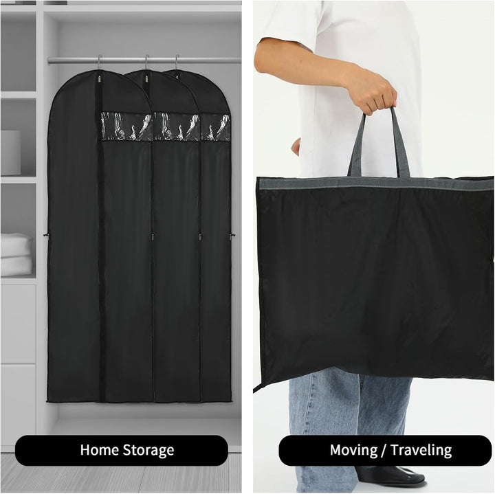 Black unisex 70-inch dress travel cover, protecting wedding gowns and long garments during transit.
